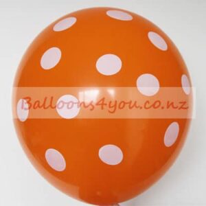 Orange white polka dots party balloon 12 inch helium quality, Auckland NZ