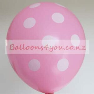 Pink white polka dots party balloon 12 inch helium quality, Auckland NZ