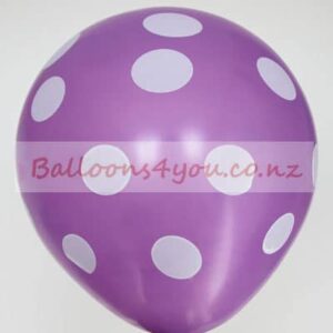 Purple white polka dots party balloon 12 inch helium quality, Auckland NZ