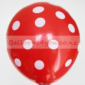 Red white dots Christmas latex balloon 12 inch helium quality, Auckland NZ