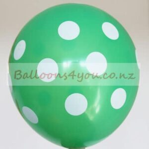 Green white dots Christmas latex balloon 12 inch helium quality, Auckland NZ