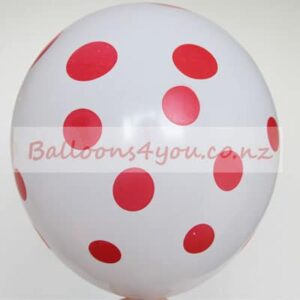 White red polka dots party balloon 12 inch helium quality, Auckland NZ