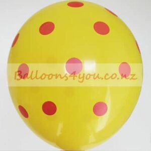 Yellow red polka dots party balloon 12 inch helium quality, Auckland NZ