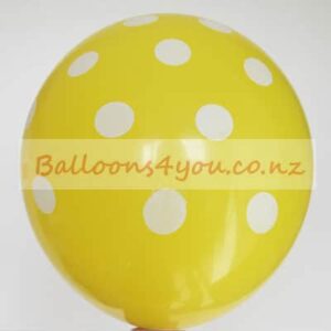 Yellow white polka dots party balloon 12 inch helium quality, Auckland NZ