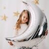 Giant silver moon foil balloon 90cm 36 inch helium quality, Auckland NZ