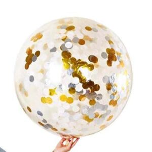 Clear Balloons with Gold Silver White confetti