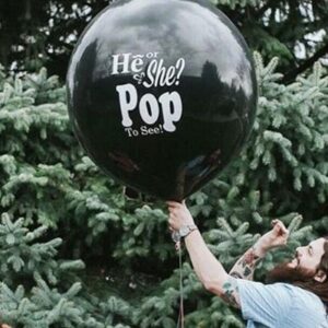 Giant gender reveal balloon He or She Pop to See 36 inch black latex, Auckland NZ