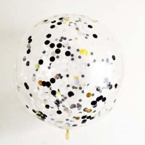 Clear Balloons with Black Silver White Gold confetti