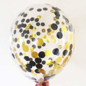 Clear Balloons with Gold Black confetti