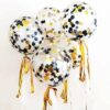 Clear Balloons with Gold Black white confetti