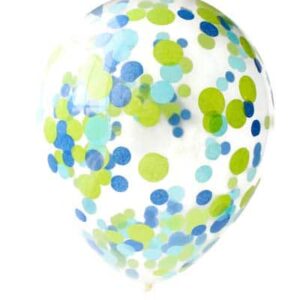 Clear Balloons with Lime DarkBlue LightBlue Confetti