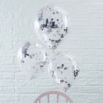 Clear balloons with Silver confetti Clear balloons with Silver confetti
