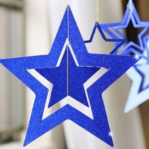 Glitter blue hollow star paper garland backdrop 7 pieces, party Auckland NZ