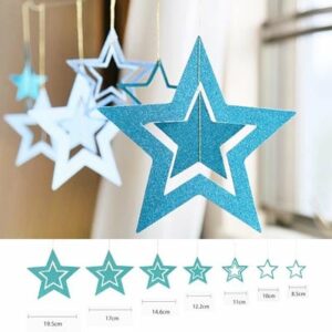 Glitter light blue hollow star paper garland backdrop 7 pieces, Auckland NZ