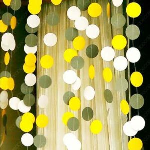 Paper circles garland 4m yellow grey white, party decoration Auckland NZ