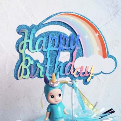 Birthday Cake Topper - Rainbow Happy Birthday BLUE 2