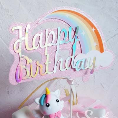 Birthday Cake Topper - Rainbow Happy Birthday PINK