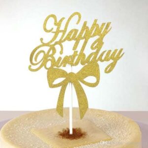 Birthday cake topper - Gold Bow Knot