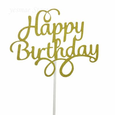 Birthday cake topper - Gold Script Happy Birthday 1