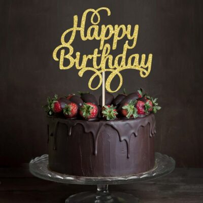 Birthday cake topper - Gold Script Happy Birthday