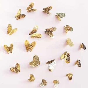 Gold 3D butterfly wall art stickers 12 pieces glossy paper, home decoration Auckland NZ