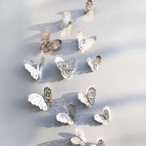 Silver 3D butterfly wall art stickers 12 pieces glossy paper, home decoration Auckland NZ