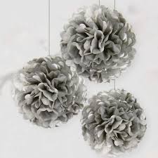 Metallic Silver Tissue Pom Poms