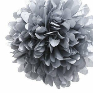 Metallic Silver Tissue Pom Poms