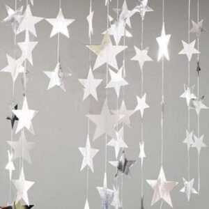 Silver stars paper garland backdrop 4m, party decoration Auckland NZ