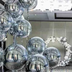 Silver 4D round foil balloon ball 22 inch orbz, party decoration Auckland NZ