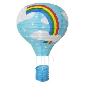 Hot air balloon paper lantern blue rainbow pattern, party decoration Auckland NZ