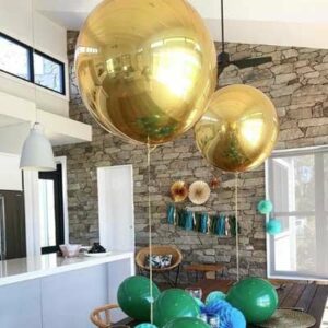 Gold 4D round foil balloon ball 22 inch orbz, party decoration Auckland NZ