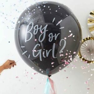 Giant gender reveal balloon Boy or Girl 36 inch black latex, Auckland NZ