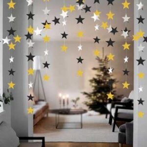Glitter gold silver black stars garland backdrop 4m, party Auckland NZ
