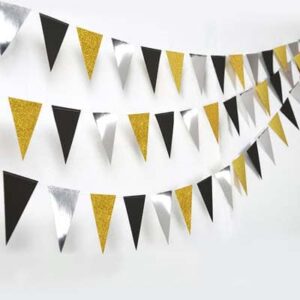 Glitter gold black silver triangle flag banner garland 4m, Auckland NZ
