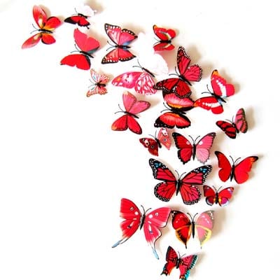 Butterfly art wall Red 3D butterfly wall art stickers 12 pieces PVC, home decoration Auckland NZ