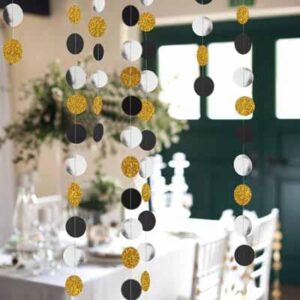Paper circles garland 4m glitter gold silver black, party Auckland NZ