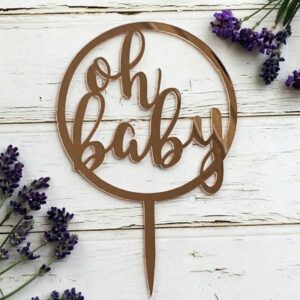 Oh Baby rose gold round baby shower cake topper acrylic, Auckland NZ
