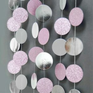 Paper circles garland 4m glitter pink silver, party decoration Auckland NZ