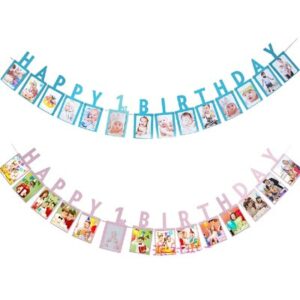 Happy 1st birthday photo banner 12 frames 6 inch 15.2x10.2cm, Auckland NZ