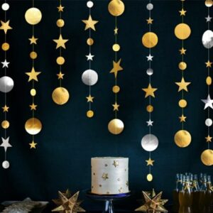 Gold silver circle and stars garland backdrop 4m, party decoration Auckland NZ