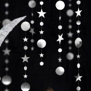 Silver circle and stars garland backdrop 4m, party decoration Auckland NZ