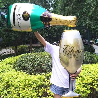 Champagne Glass Bottle Foil Balloons Green champagne bottle foil balloon 108x50cm, party decoration Auckland NZ