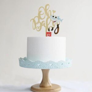 Baby Shark Oh Babies gender reveal cake topper acrylic gold silver, Auckland NZ