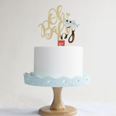 Baby Shark Oh Babies gender reveal cake topper acrylic gold silver, Auckland NZ
