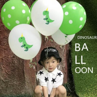 Dinosaur Birthday Balloons Dinosaur balloon package white green polka dots 8 pieces 12 inch, Auckland NZ
