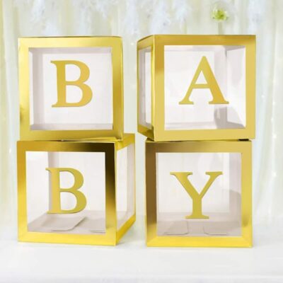 Baby Gold transparent cube letter boxes 4 pieces, baby shower decoration Auckland NZ
