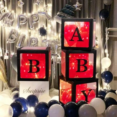 Baby Black transparent cube letter boxes 4 pieces, baby shower decoration Auckland NZ