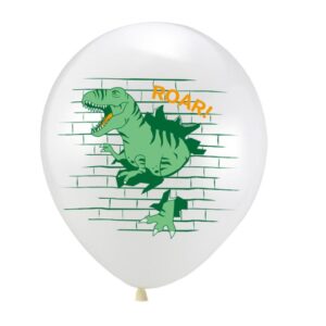 Dinosaur pattern white latex balloon 12 inch helium quality, Auckland NZ