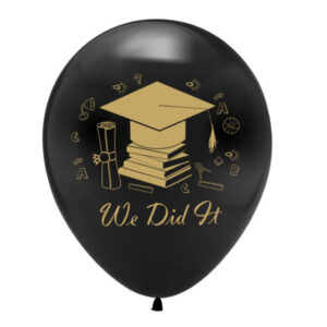 Graduation We Did It black latex balloon 12 inch helium quality, Auckland NZ